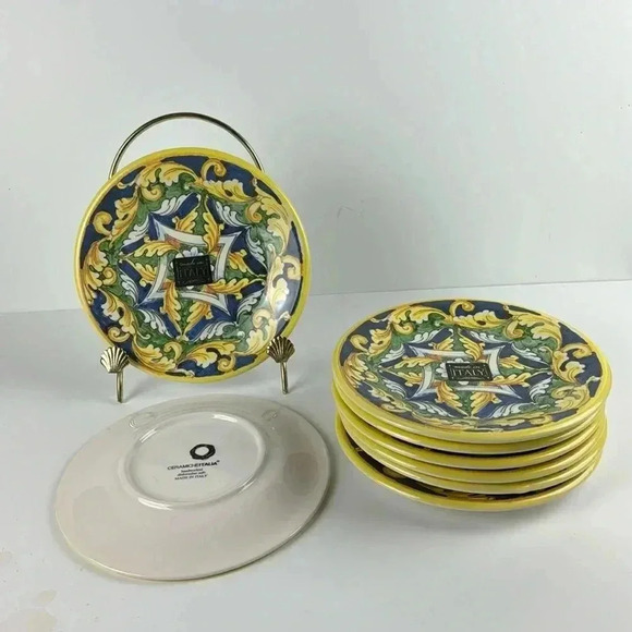 ITALIAN Colorful 8” dessert salad appetizer plate BLUE,YELLOW,GREEN,WHIT$25each - Picture 1 of 4